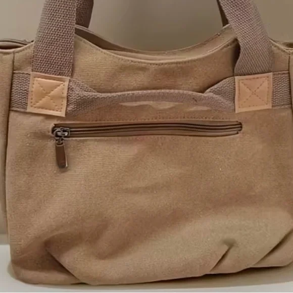 NWT Tan Canvas 2 Way Shoulder Bag with Paris Print 14x9 - Picture 4 of 11